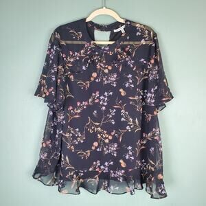 Collective Concepts Women's Black Floral Ruffle Blouse Size 1X
